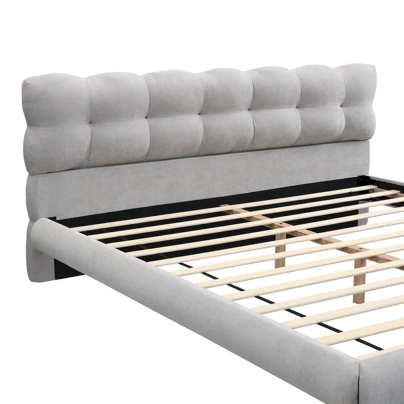Lit plateforme rembourré en bouclette, taille grand lit/très grand lit