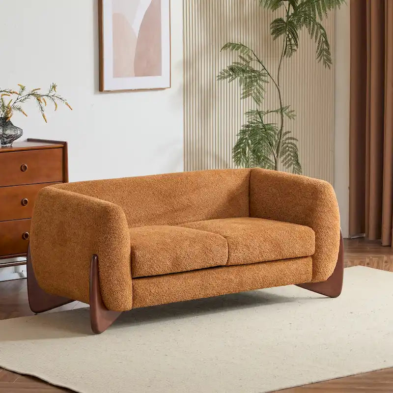 Causeuse Boucle 63 po, Arrondie, Pieds en bois de bouleau, Blanc/Olive/Caramel/Bleu marine/Amande, 2 places