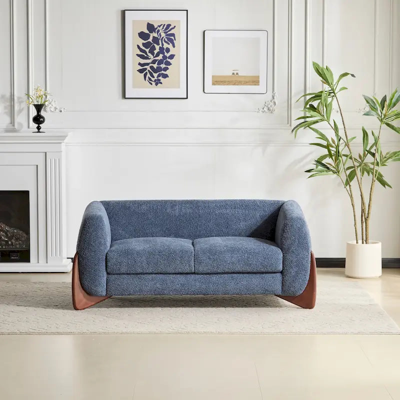 Causeuse Boucle 63 po, Arrondie, Pieds en bois de bouleau, Blanc/Olive/Caramel/Bleu marine/Amande, 2 places