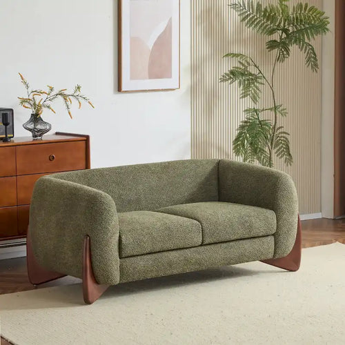 Causeuse Boucle 63 po, Arrondie, Pieds en bois de bouleau, Blanc/Olive/Caramel/Bleu marine/Amande, 2 places