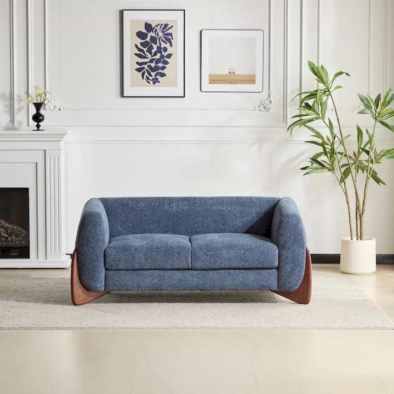 Causeuse Boucle 63 po, Arrondie, Pieds en bois de bouleau, Blanc/Olive/Caramel/Bleu marine/Amande, 2 places