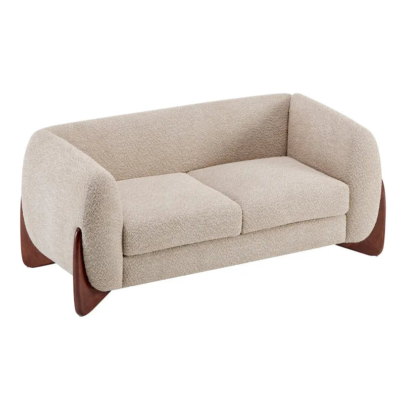 Causeuse Boucle 63 po, Arrondie, Pieds en bois de bouleau, Blanc/Olive/Caramel/Bleu marine/Amande, 2 places
