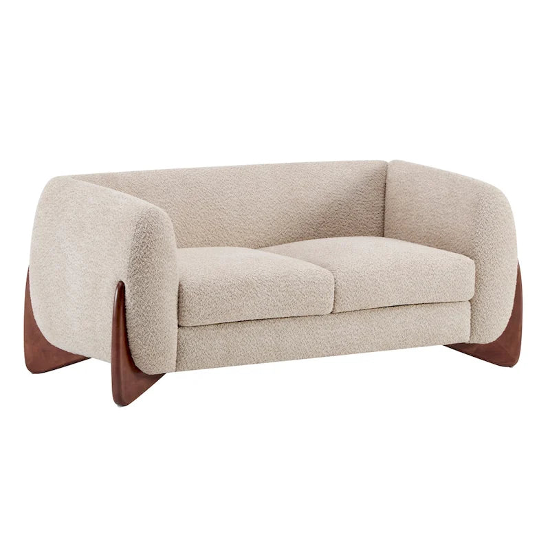 Causeuse Boucle 63 po, Arrondie, Pieds en bois de bouleau, Blanc/Olive/Caramel/Bleu marine/Amande, 2 places