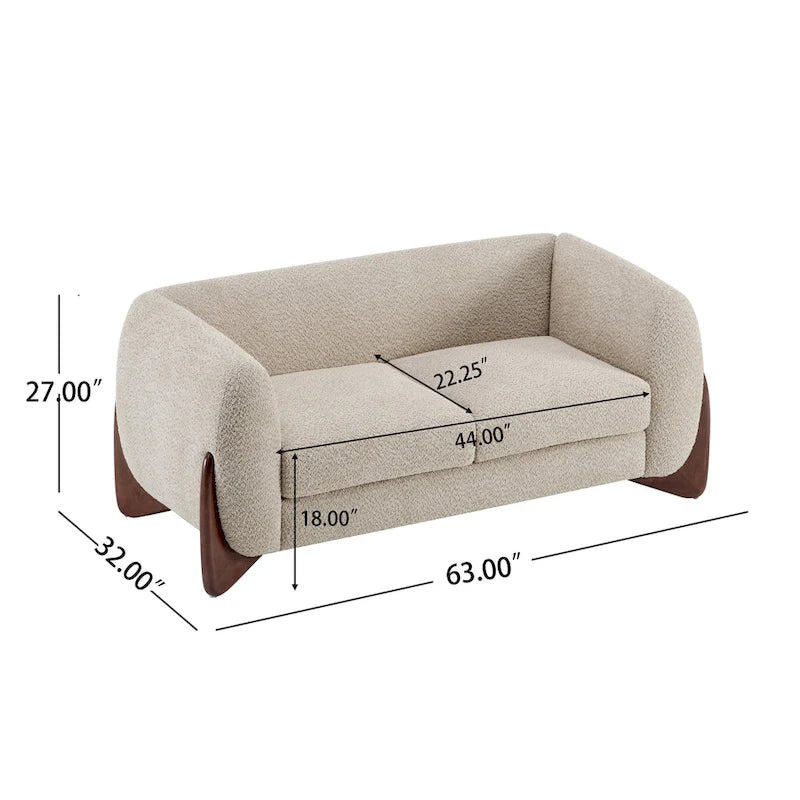Causeuse Boucle 63 po, Arrondie, Pieds en bois de bouleau, Blanc/Olive/Caramel/Bleu marine/Amande, 2 places