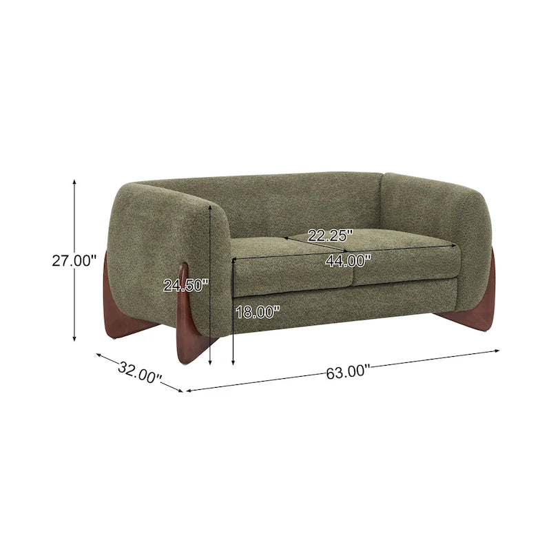Causeuse Boucle 63 po, Arrondie, Pieds en bois de bouleau, Blanc/Olive/Caramel/Bleu marine/Amande, 2 places