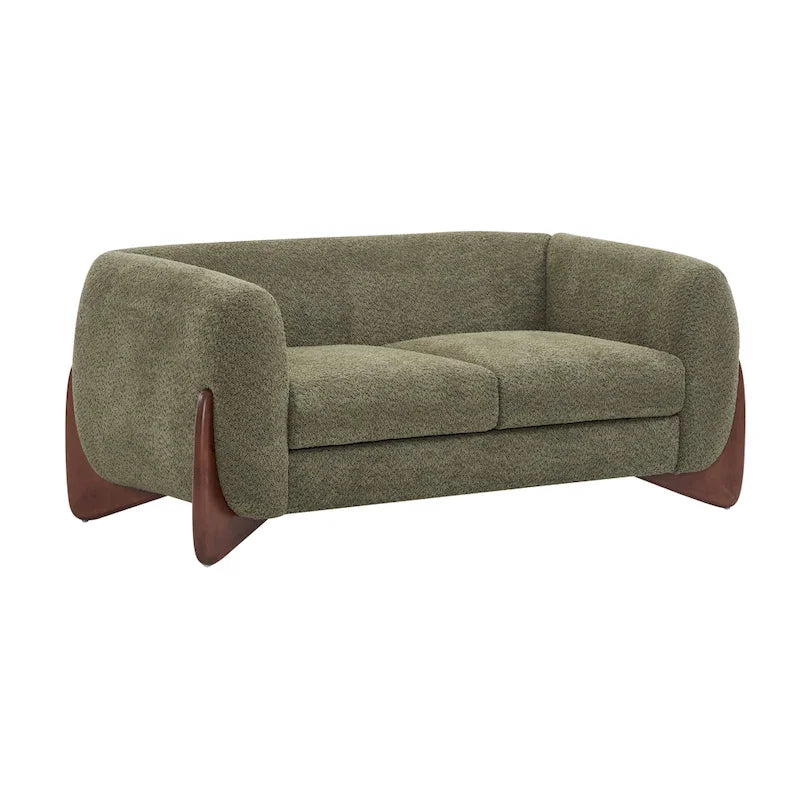Causeuse Boucle 63 po, Arrondie, Pieds en bois de bouleau, Blanc/Olive/Caramel/Bleu marine/Amande, 2 places