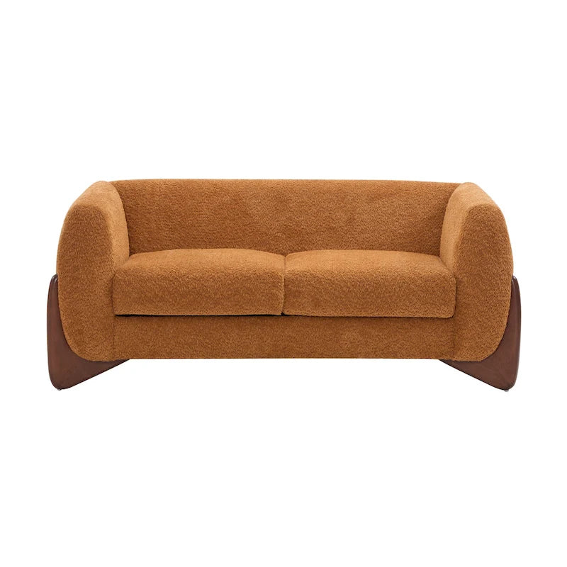 Causeuse Boucle 63 po, Arrondie, Pieds en bois de bouleau, Blanc/Olive/Caramel/Bleu marine/Amande, 2 places