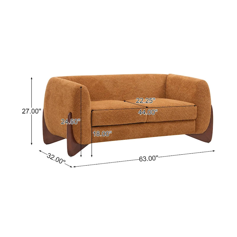 Causeuse Boucle 63 po, Arrondie, Pieds en bois de bouleau, Blanc/Olive/Caramel/Bleu marine/Amande, 2 places