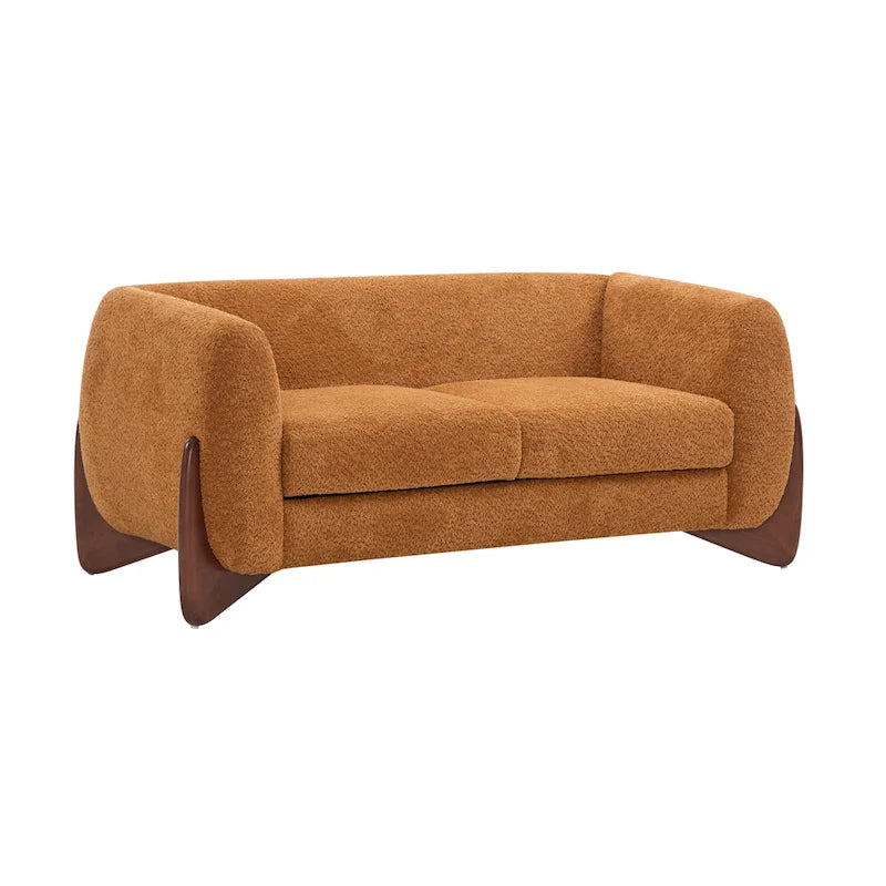 Causeuse Boucle 63 po, Arrondie, Pieds en bois de bouleau, Blanc/Olive/Caramel/Bleu marine/Amande, 2 places