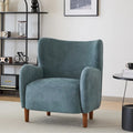 Fauteuil club à oreilles, mi-siècle, velours moelleux, pieds en bois massif et bouleau, 1 place, bleu/marron