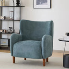 Fauteuil club à oreilles, mi-siècle, velours moelleux, pieds en bois massif et bouleau, 1 place, bleu/marron