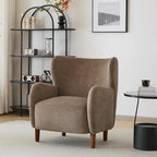 Fauteuil club à oreilles, mi-siècle, velours moelleux, pieds en bois massif et bouleau, 1 place, bleu/marron