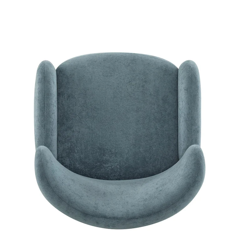Fauteuil club à oreilles, mi-siècle, velours moelleux, pieds en bois massif et bouleau, 1 place, bleu/marron