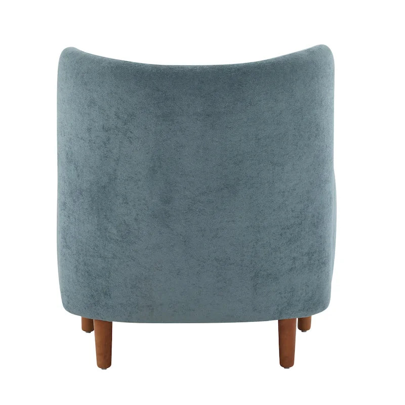 Fauteuil club à oreilles, mi-siècle, velours moelleux, pieds en bois massif et bouleau, 1 place, bleu/marron