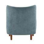 Fauteuil club à oreilles, mi-siècle, velours moelleux, pieds en bois massif et bouleau, 1 place, bleu/marron