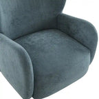Fauteuil club à oreilles, mi-siècle, velours moelleux, pieds en bois massif et bouleau, 1 place, bleu/marron