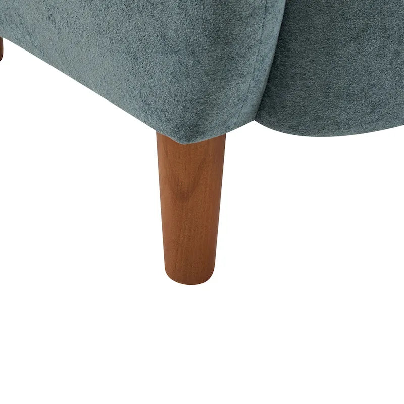 Fauteuil club à oreilles, mi-siècle, velours moelleux, pieds en bois massif et bouleau, 1 place, bleu/marron