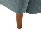 Fauteuil club à oreilles, mi-siècle, velours moelleux, pieds en bois massif et bouleau, 1 place, bleu/marron