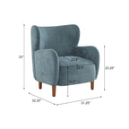 Fauteuil club à oreilles, mi-siècle, velours moelleux, pieds en bois massif et bouleau, 1 place, bleu/marron