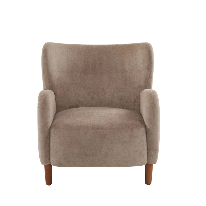 Fauteuil club à oreilles, mi-siècle, velours moelleux, pieds en bois massif et bouleau, 1 place, bleu/marron
