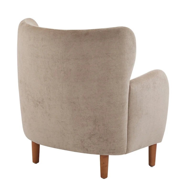Fauteuil club à oreilles, mi-siècle, velours moelleux, pieds en bois massif et bouleau, 1 place, bleu/marron