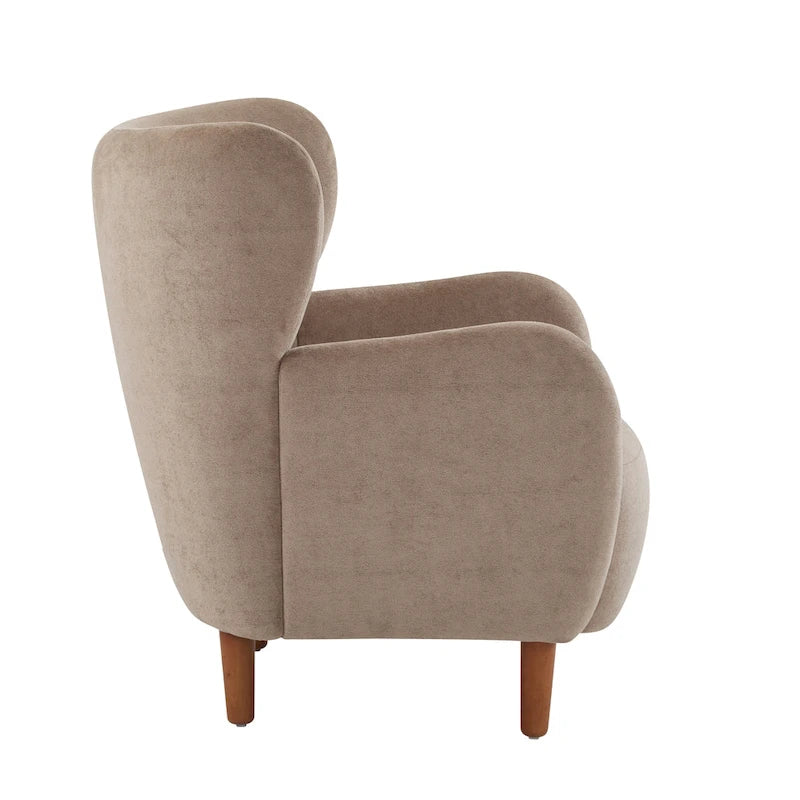 Fauteuil club à oreilles, mi-siècle, velours moelleux, pieds en bois massif et bouleau, 1 place, bleu/marron