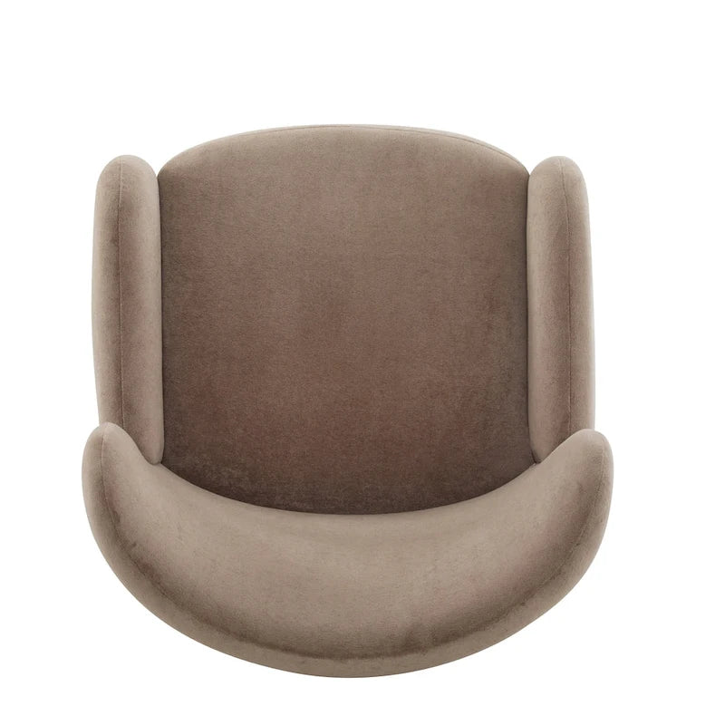 Fauteuil club à oreilles, mi-siècle, velours moelleux, pieds en bois massif et bouleau, 1 place, bleu/marron