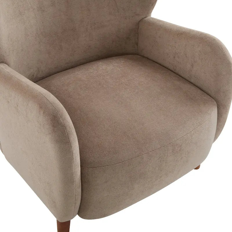 Fauteuil club à oreilles, mi-siècle, velours moelleux, pieds en bois massif et bouleau, 1 place, bleu/marron