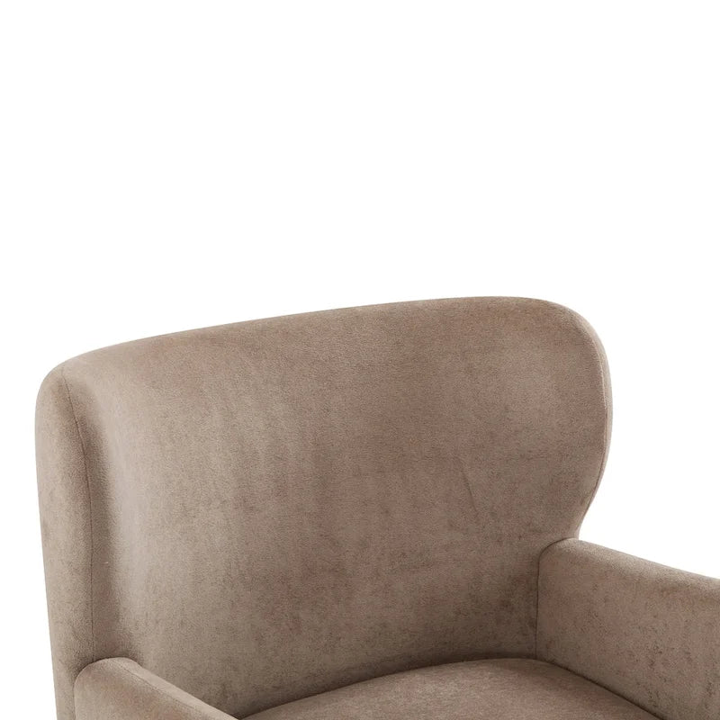 Fauteuil club à oreilles, mi-siècle, velours moelleux, pieds en bois massif et bouleau, 1 place, bleu/marron