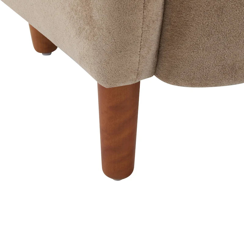 Fauteuil club à oreilles, mi-siècle, velours moelleux, pieds en bois massif et bouleau, 1 place, bleu/marron