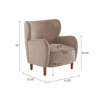 Fauteuil club à oreilles, mi-siècle, velours moelleux, pieds en bois massif et bouleau, 1 place, bleu/marron
