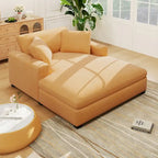 Canapé-méridienne surdimensionné, tissu et pieds en bois massif, 136 cm L x 180 cm P, 250 kg, jaune/gris/beige