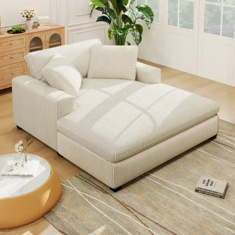 Canapé-méridienne surdimensionné, tissu et pieds en bois massif, 136 cm L x 180 cm P, 250 kg, jaune/gris/beige