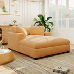 Canapé-méridienne surdimensionné, tissu et pieds en bois massif, 136 cm L x 180 cm P, 250 kg, jaune/gris/beige