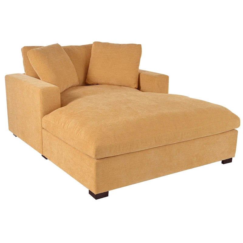 Canapé-méridienne surdimensionné, tissu et pieds en bois massif, 136 cm L x 180 cm P, 250 kg, jaune/gris/beige