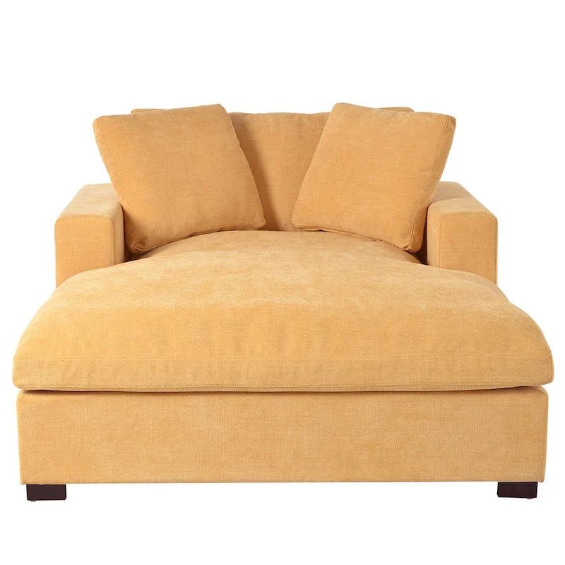 Canapé-méridienne surdimensionné, tissu et pieds en bois massif, 136 cm L x 180 cm P, 250 kg, jaune/gris/beige