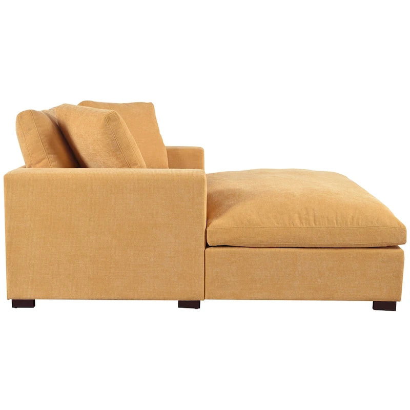 Canapé-méridienne surdimensionné, tissu et pieds en bois massif, 136 cm L x 180 cm P, 250 kg, jaune/gris/beige