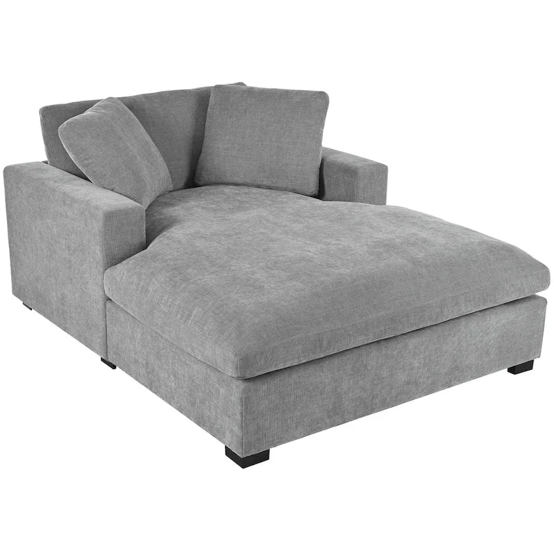 Canapé-méridienne surdimensionné, tissu et pieds en bois massif, 136 cm L x 180 cm P, 250 kg, jaune/gris/beige
