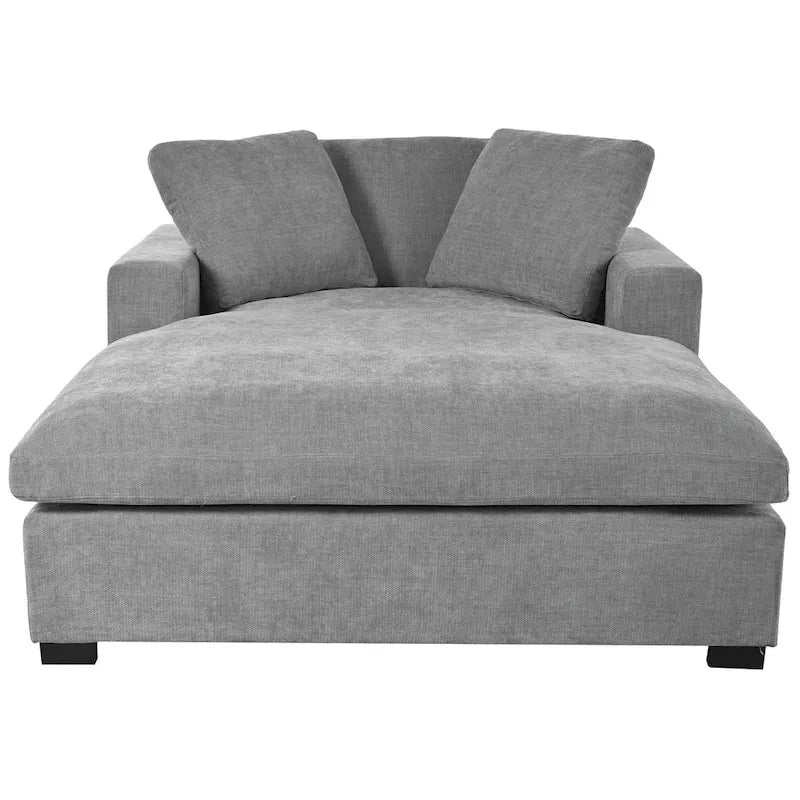 Canapé-méridienne surdimensionné, tissu et pieds en bois massif, 136 cm L x 180 cm P, 250 kg, jaune/gris/beige