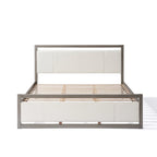Lit plateforme King size, Ivoire/Gris, Tête de lit bouclée, Cadre en bois d'hévéa, 2 places