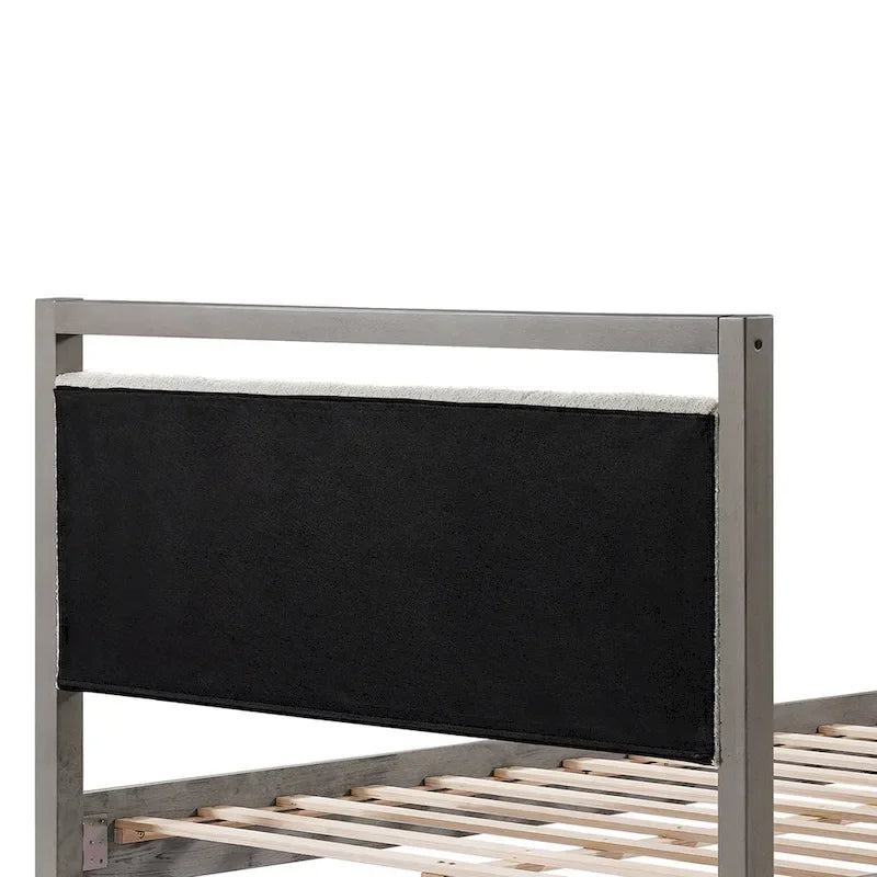 Lit plateforme King size, Ivoire/Gris, Tête de lit bouclée, Cadre en bois d'hévéa, 2 places