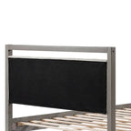Lit plateforme King size, Ivoire/Gris, Tête de lit bouclée, Cadre en bois d'hévéa, 2 places