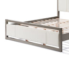 Lit plateforme King size, Ivoire/Gris, Tête de lit bouclée, Cadre en bois d'hévéa, 2 places