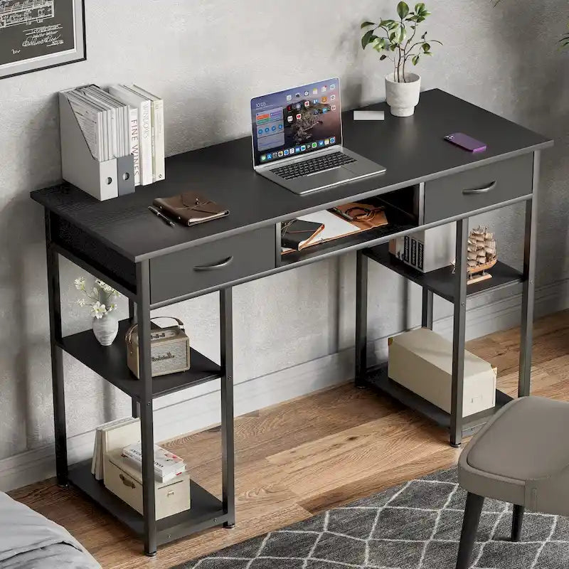Bureau informatique moderne avec étagère de rangement intégrée et 2 tiroirs pour le bureau à domicile ou la salle d'étude