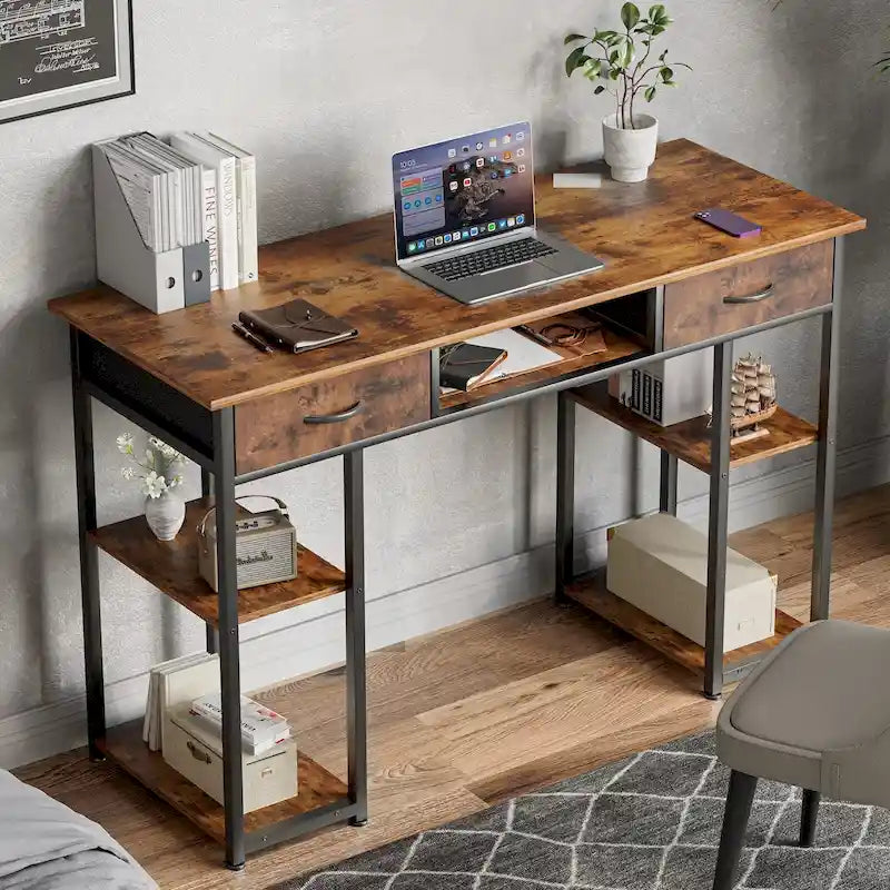 Bureau informatique moderne avec étagère de rangement intégrée et 2 tiroirs pour le bureau à domicile ou la salle d'étude