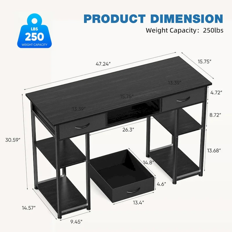 Bureau informatique moderne avec étagère de rangement intégrée et 2 tiroirs pour le bureau à domicile ou la salle d'étude