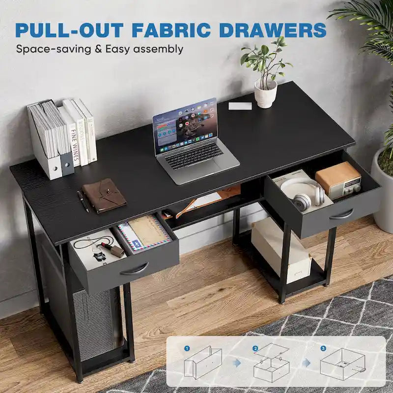 Bureau informatique moderne avec étagère de rangement intégrée et 2 tiroirs pour le bureau à domicile ou la salle d'étude
