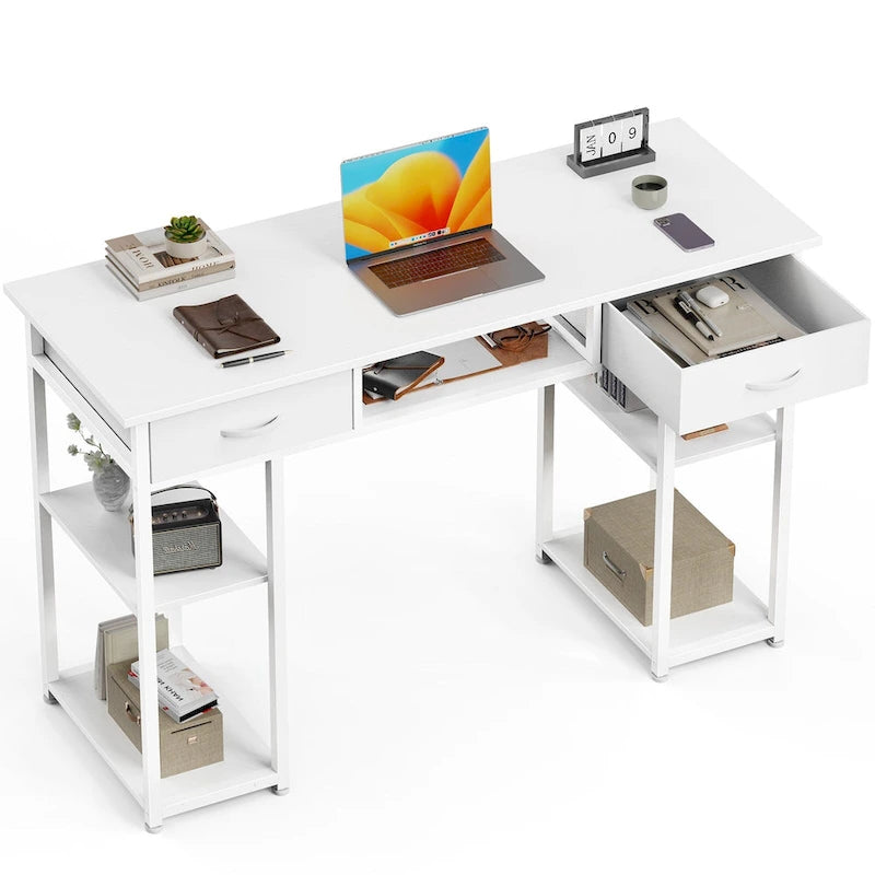 Bureau informatique moderne avec étagère de rangement intégrée et 2 tiroirs pour le bureau à domicile ou la salle d'étude