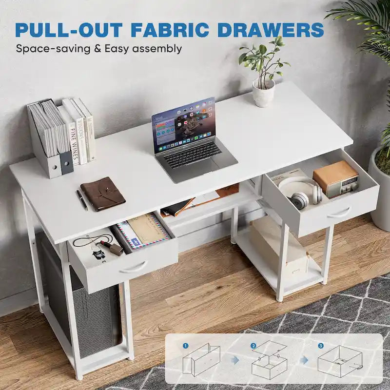 Bureau informatique moderne avec étagère de rangement intégrée et 2 tiroirs pour le bureau à domicile ou la salle d'étude