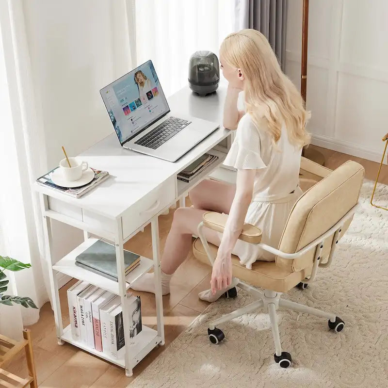 Bureau informatique moderne avec étagère de rangement intégrée et 2 tiroirs pour le bureau à domicile ou la salle d'étude